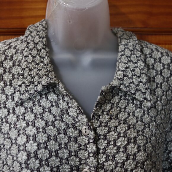 Jane Hamill Silver Gray White Geometric V-Neck Cardigan Sweater Medium USA - Picture 2 of 12